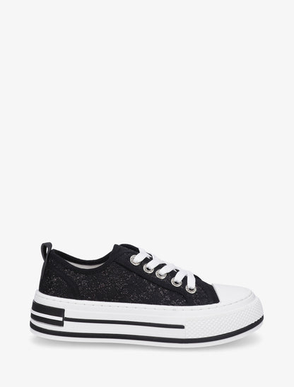 Sneakers en dentelle et pailleté - Noir - 1