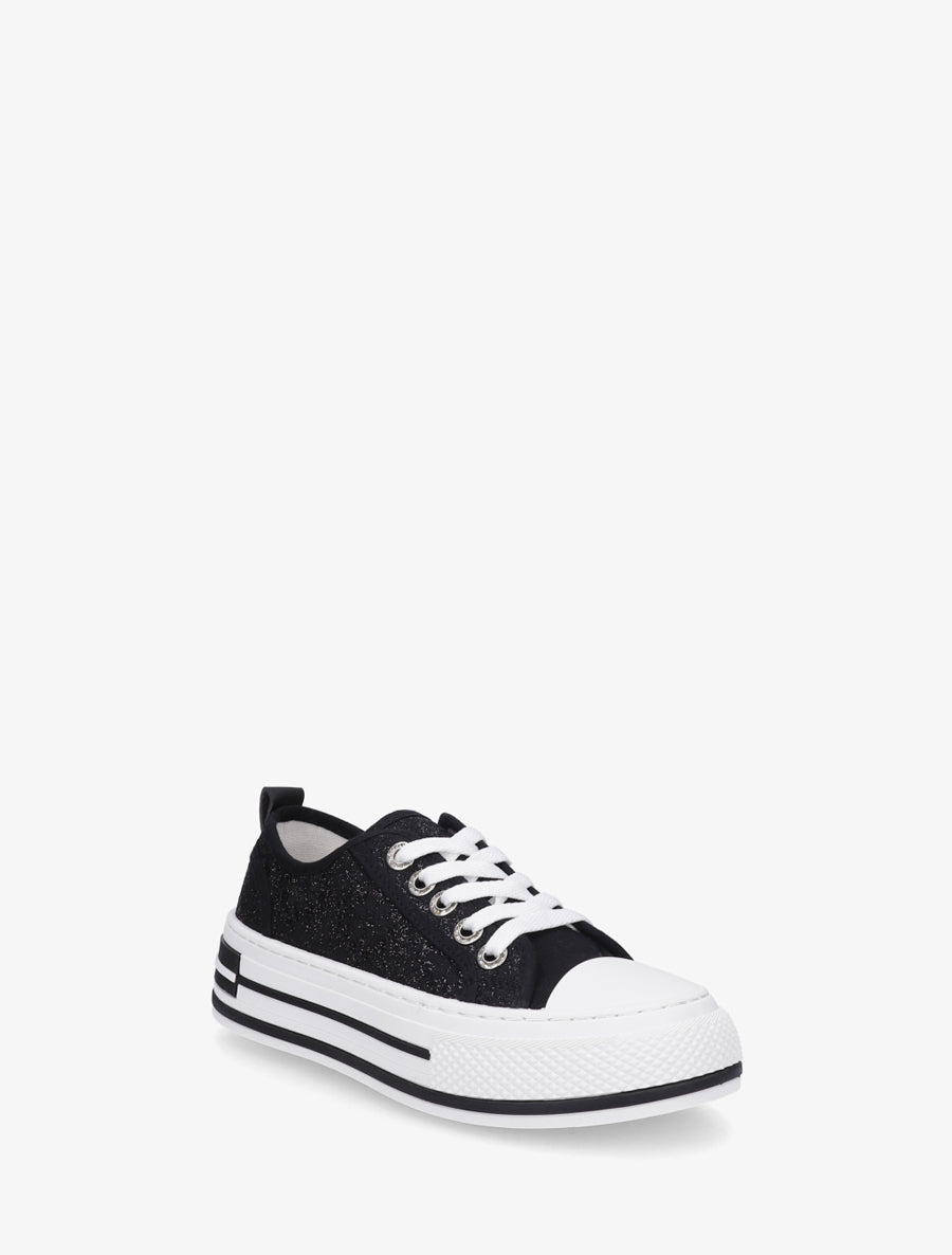 Sneakers en dentelle et pailleté - Noir - 2