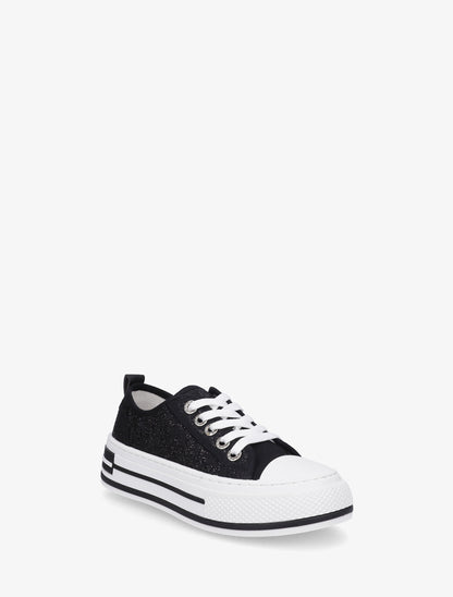 Sneakers en dentelle et pailleté - Noir - 2