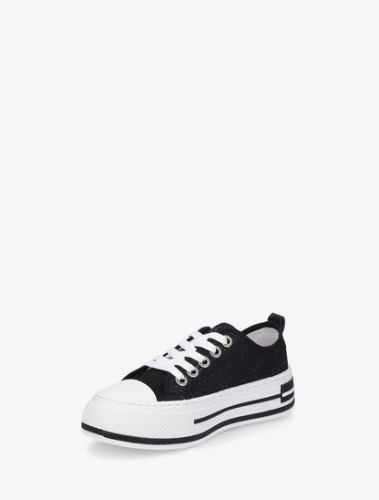 Sneakers en dentelle et pailleté - Noir - 3