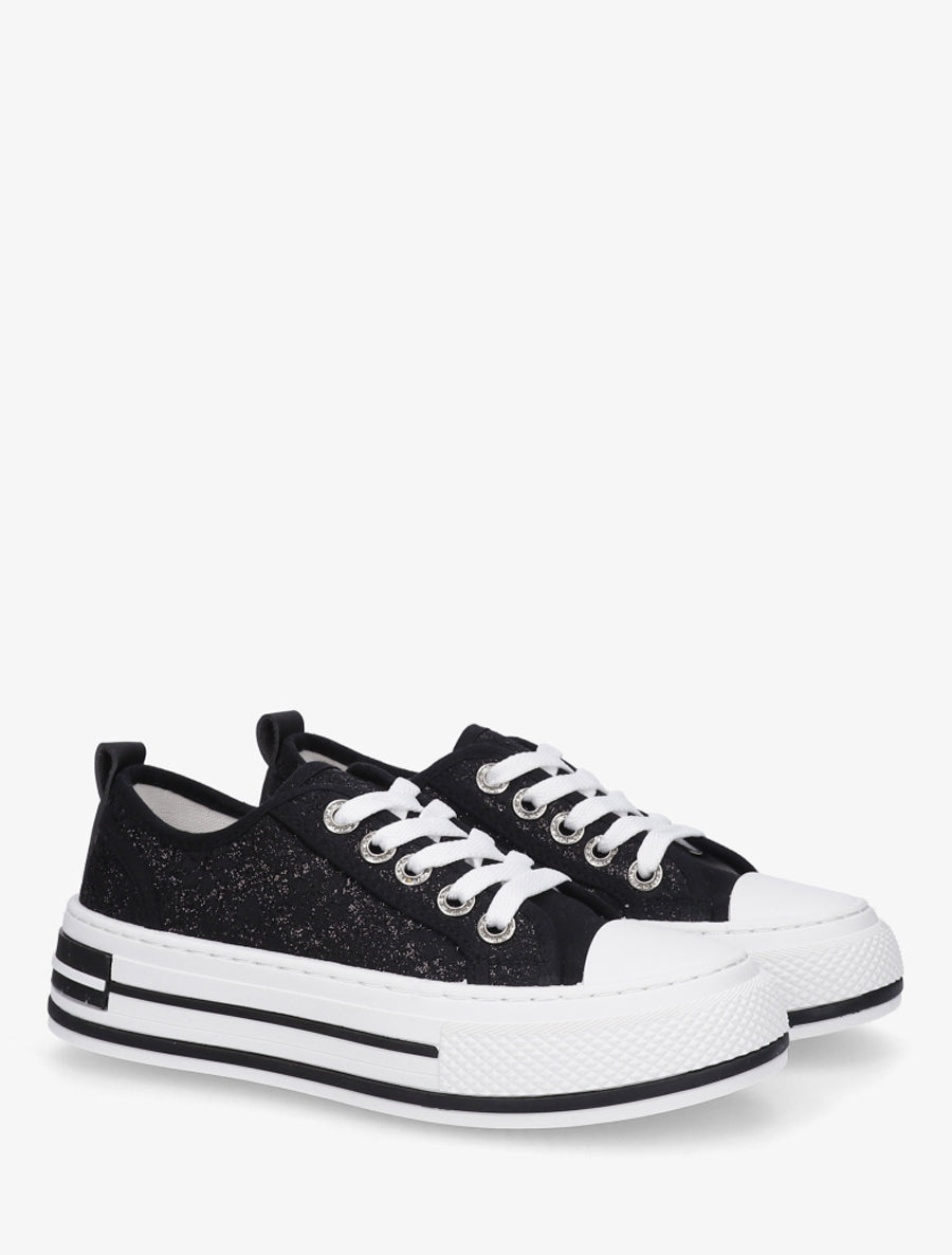 Sneakers en dentelle et pailleté - Noir - 4