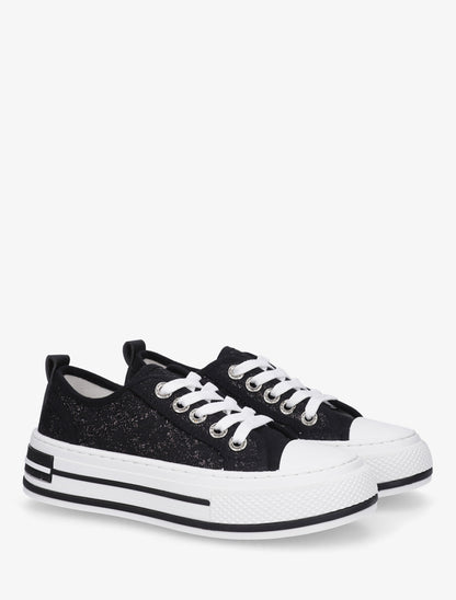 Sneakers en dentelle et pailleté - Noir - 4