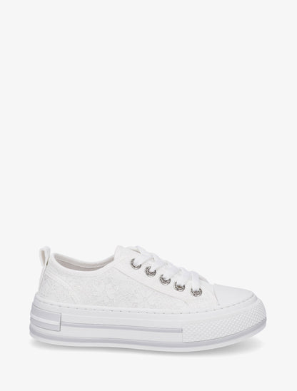 Sneakers en dentelle et pailleté - Blanc - 1