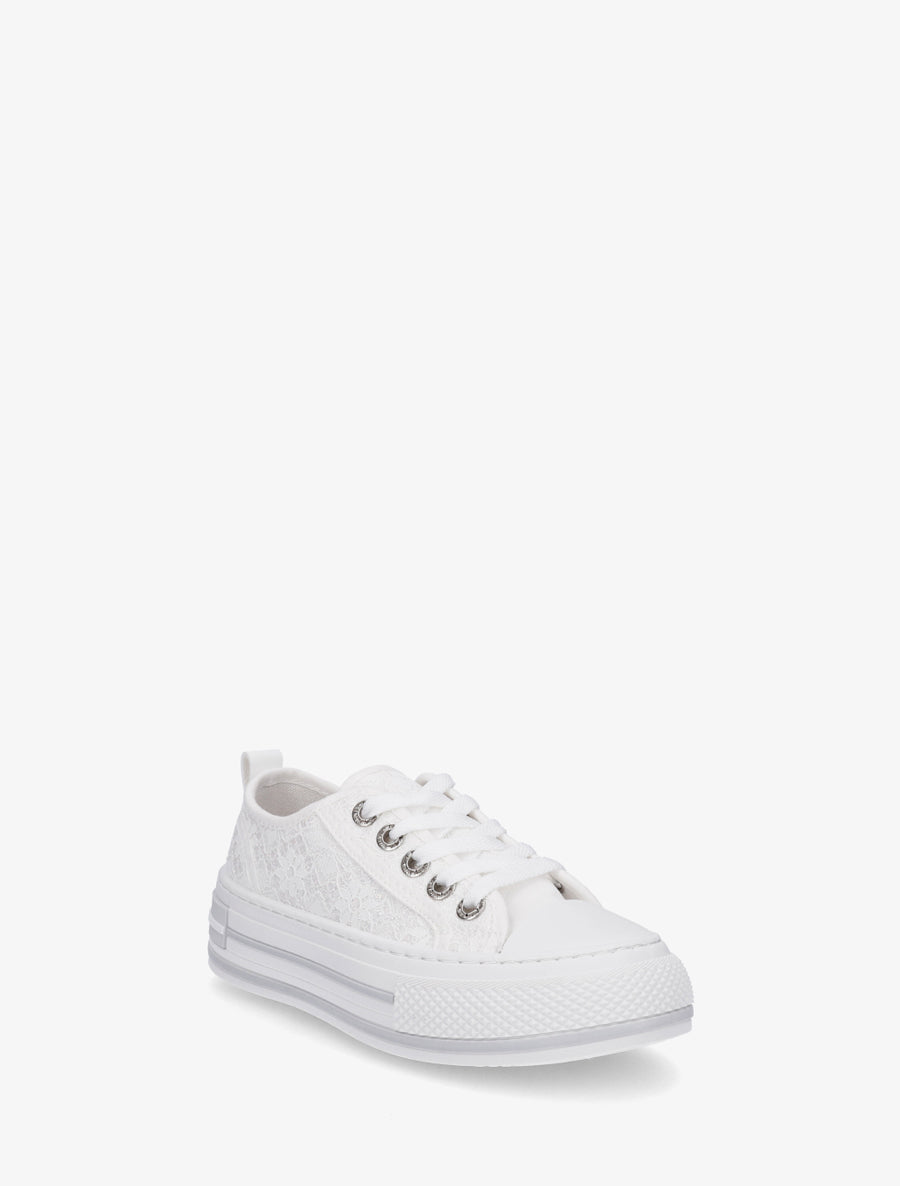 Sneakers en dentelle et pailleté - Blanc - 2