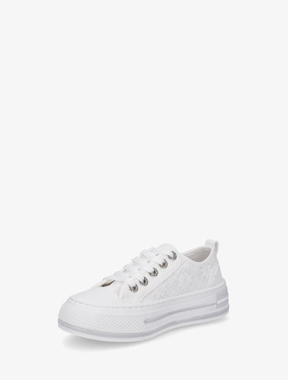 Sneakers en dentelle et pailleté - Blanc - 3