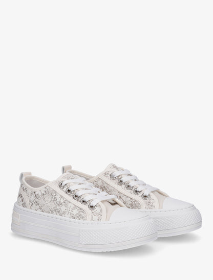 Sneakers en dentelle et pailleté - Beige - 4