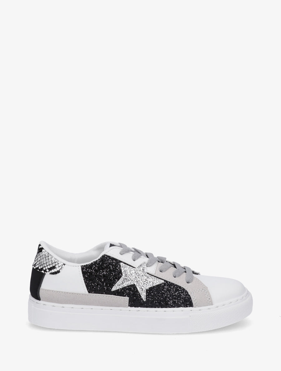 Sneakers en simili à motif étoile - Noir - 1