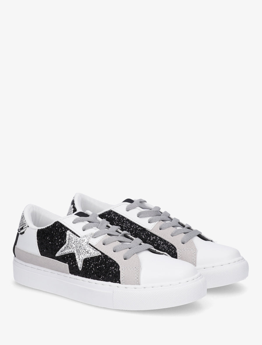 Sneakers en simili à motif étoile - Noir - 4