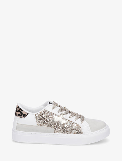 Sneakers en simili à motif étoile - Beige - 1