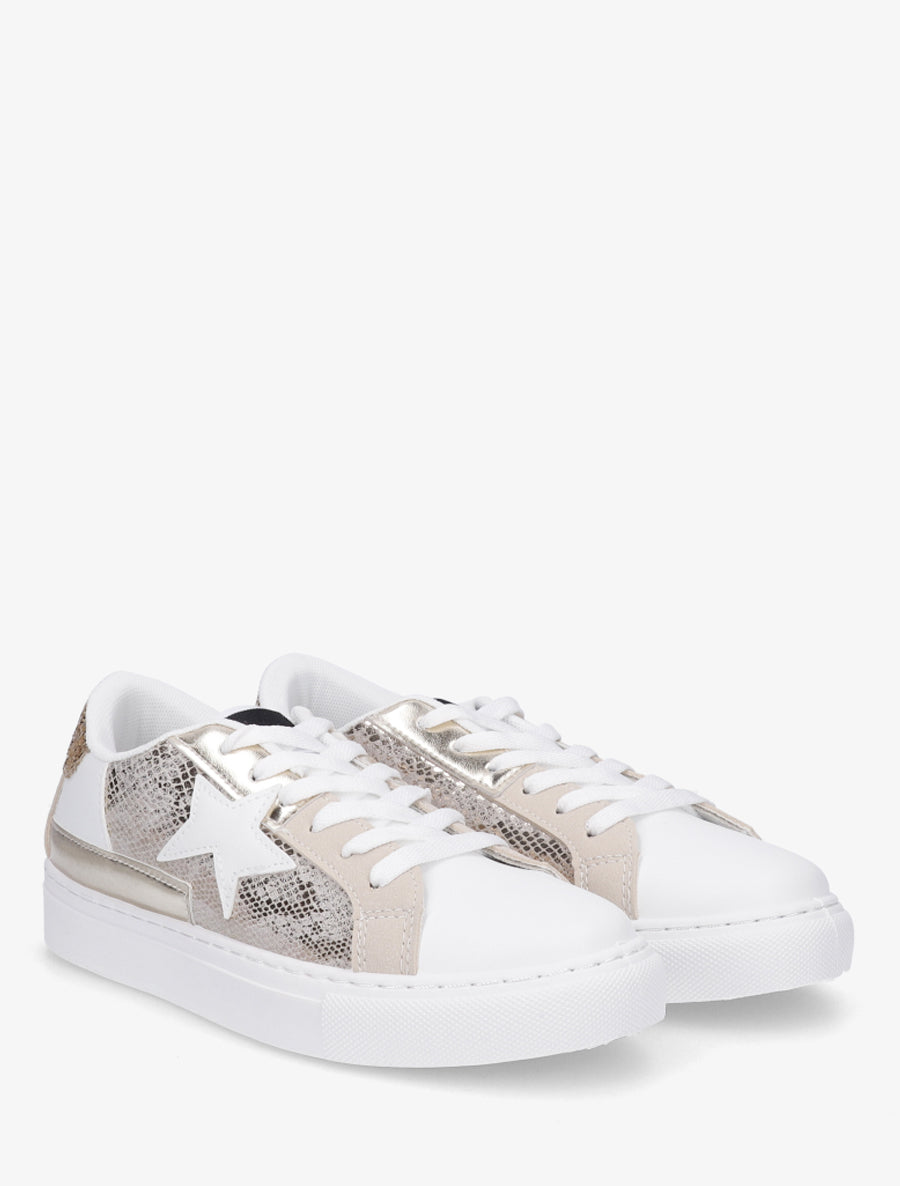 Sneakers en simili à motif étoile - Or - 4