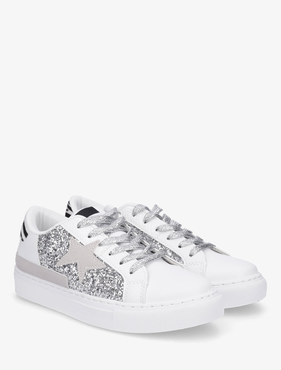 Sneakers en simili à motif étoile - Argent - 4