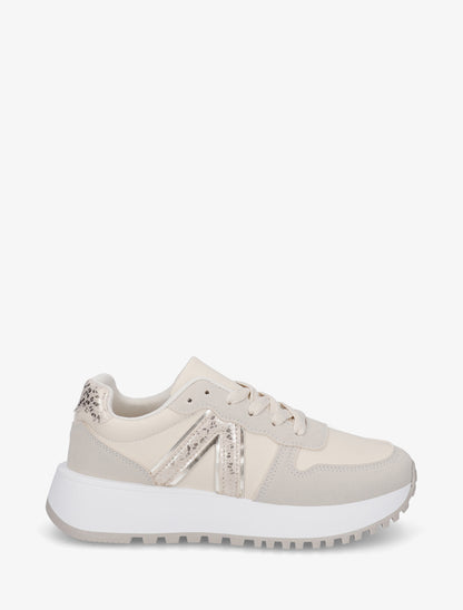 Sneakers en simili à détail imprimé python - Beige - 1