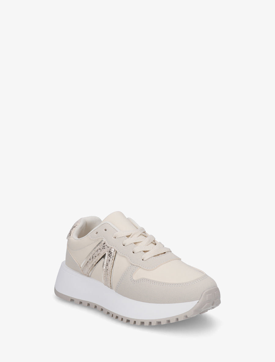 Sneakers en simili à détail imprimé python - Beige - 2
