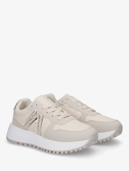 Sneakers en simili à détail imprimé python - Beige - 4