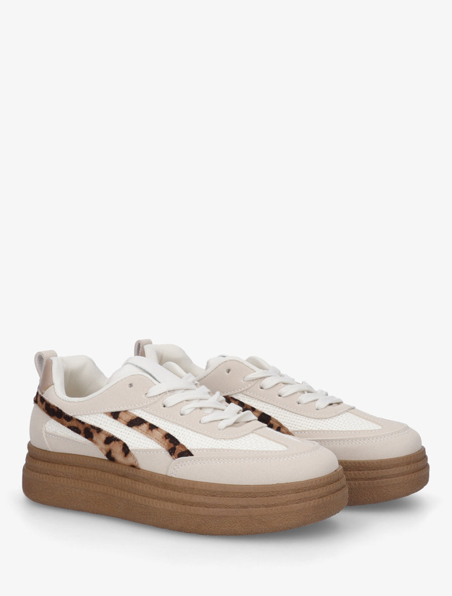 Sneakers à plateforme et empiècement effet nubuck - Beige - 4