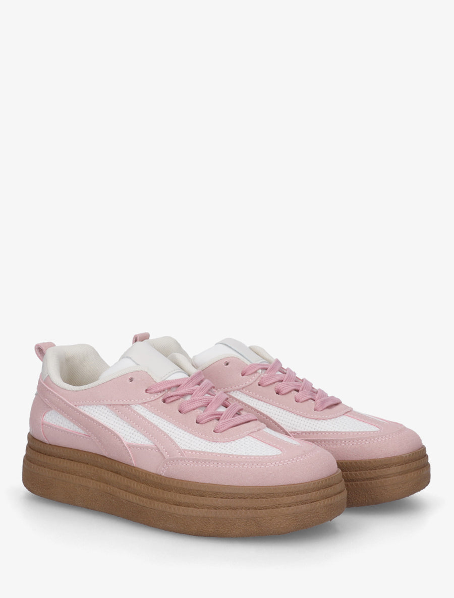 Sneakers à plateforme et empiècement effet nubuck - Vieux rose - 4