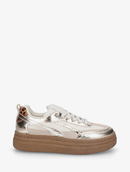 Sneakers à plateforme et empiècement effet nubuck - Or - 1