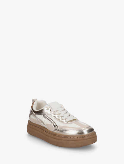 Sneakers à plateforme et empiècement effet nubuck - Or - 2