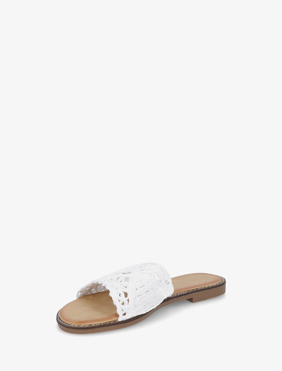 Mules plates en raphia tressé - Blanc - 3