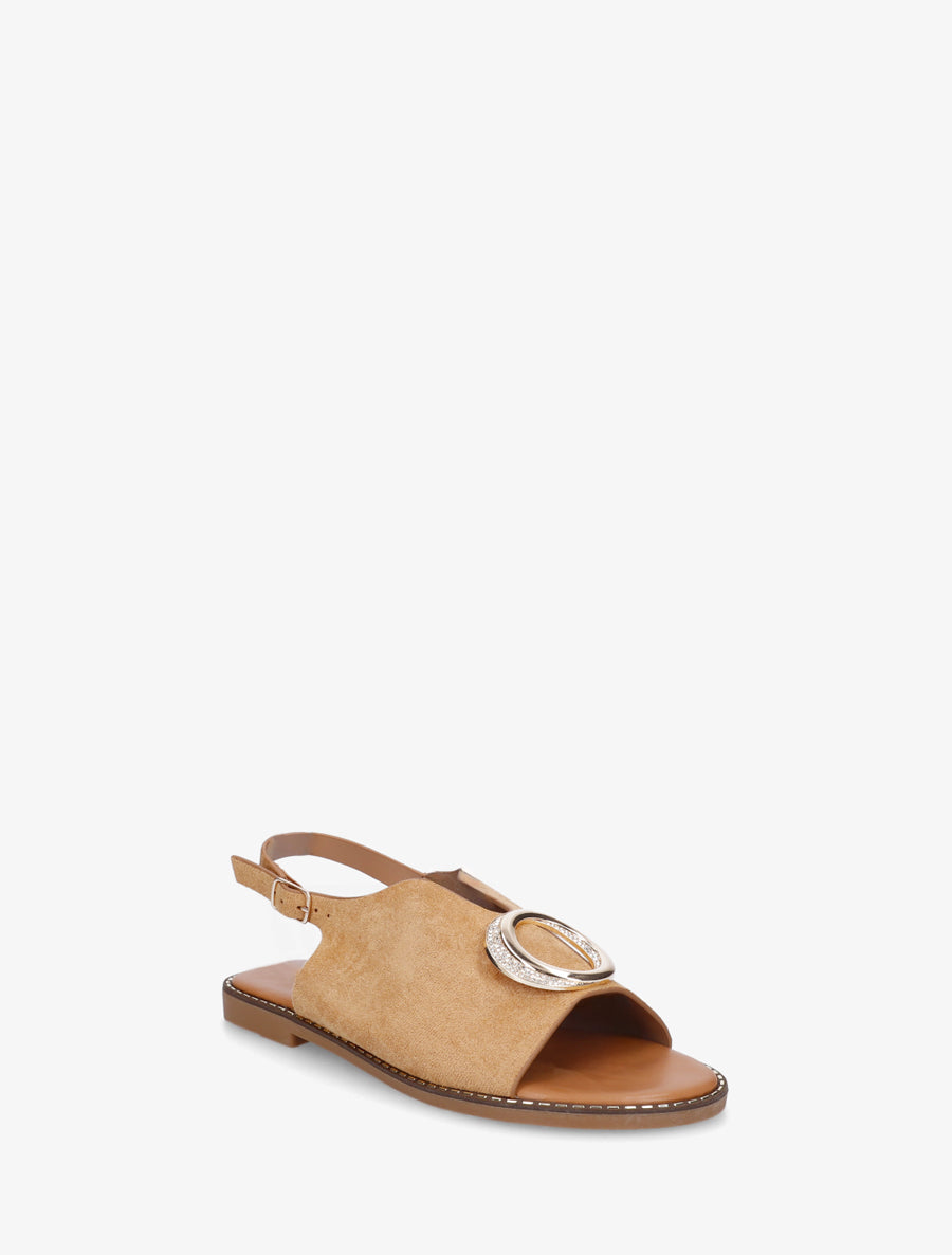 Nu-pieds en suédine à boucle à strass - Camel - 2
