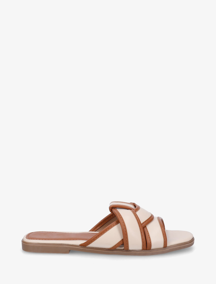 Claquettes plates à brides entrelacées - Beige - 1
