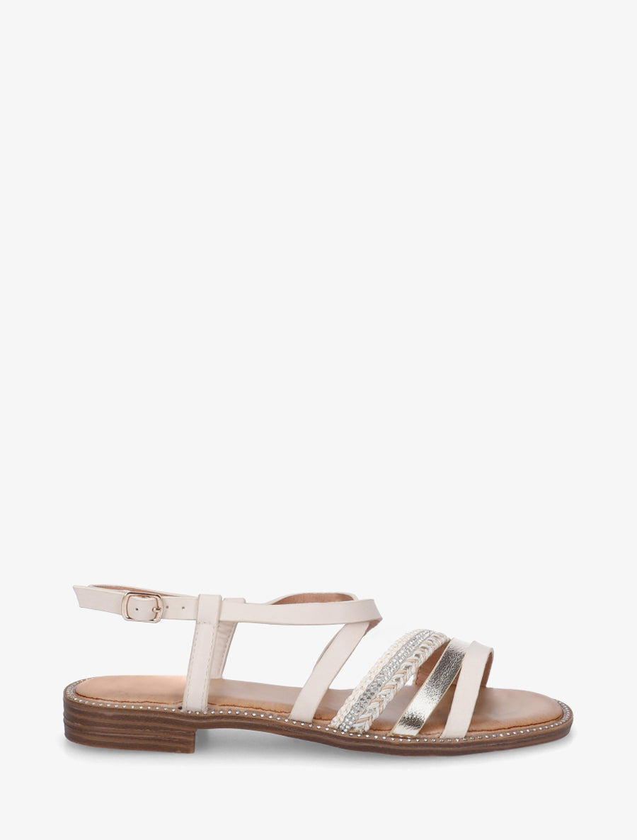 Nu-pieds multibrides à strass - Beige - 1