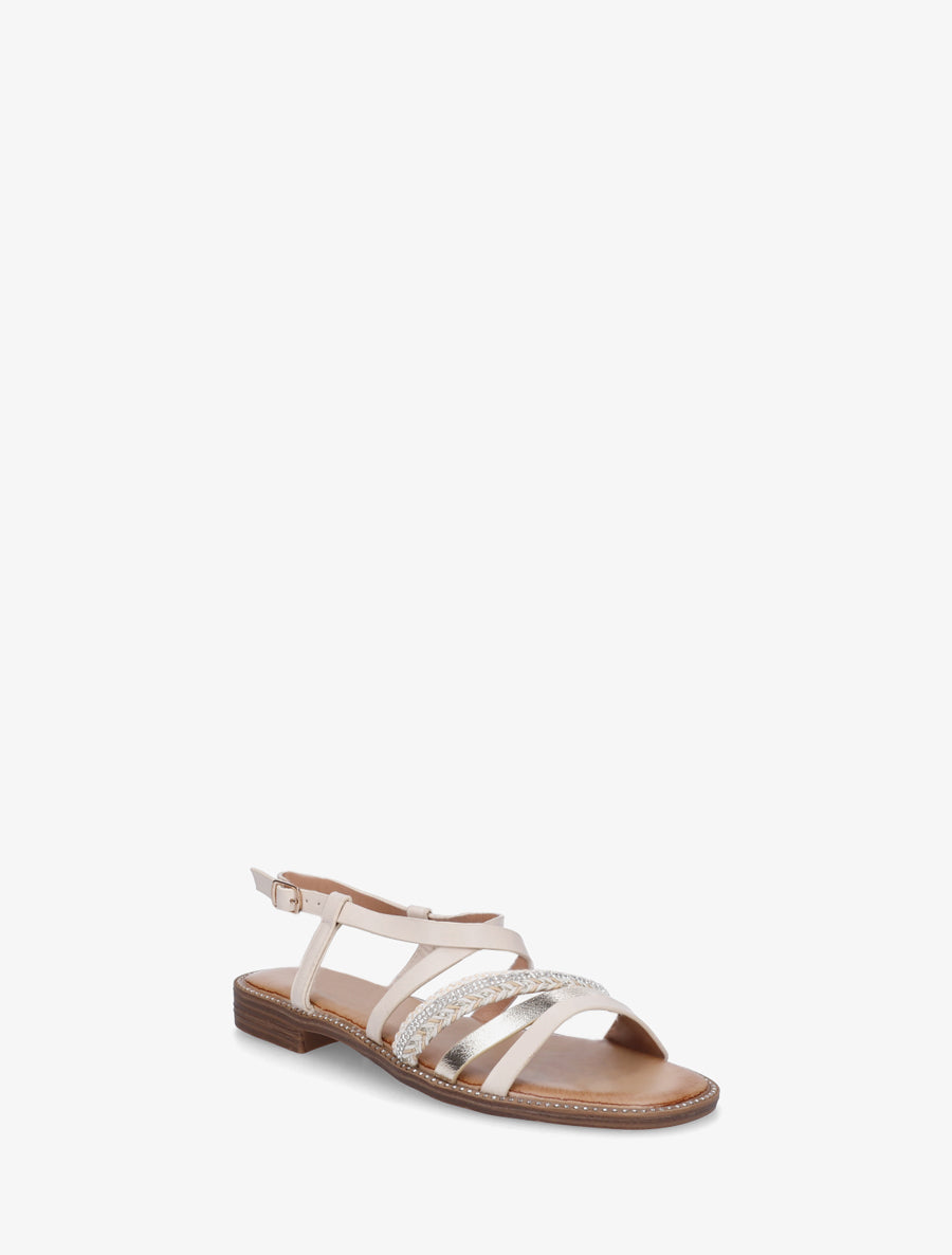 Nu-pieds multibrides à strass - Beige - 2
