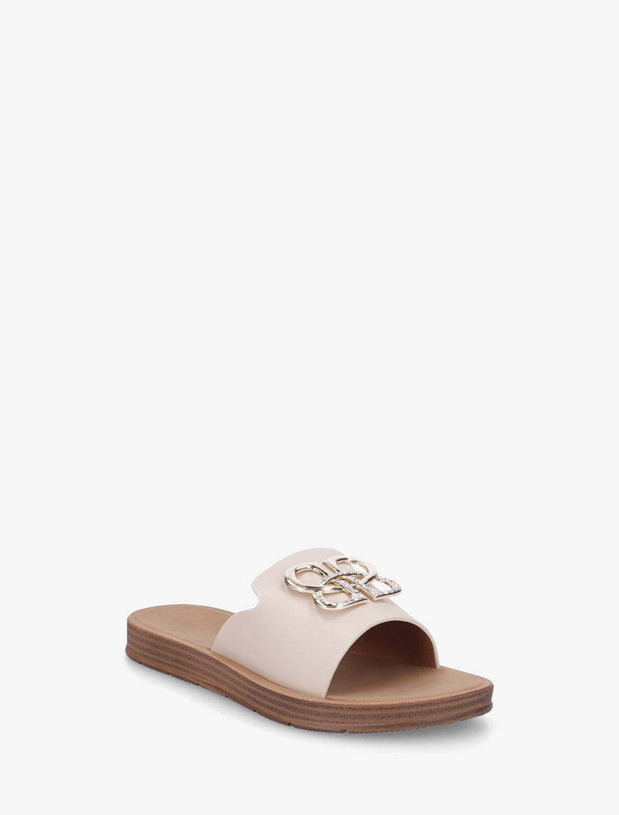 Mules plates à boucle bijou à strass - Beige - 2