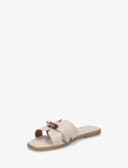Claquettes en simili à empiècement métal - Beige - 3