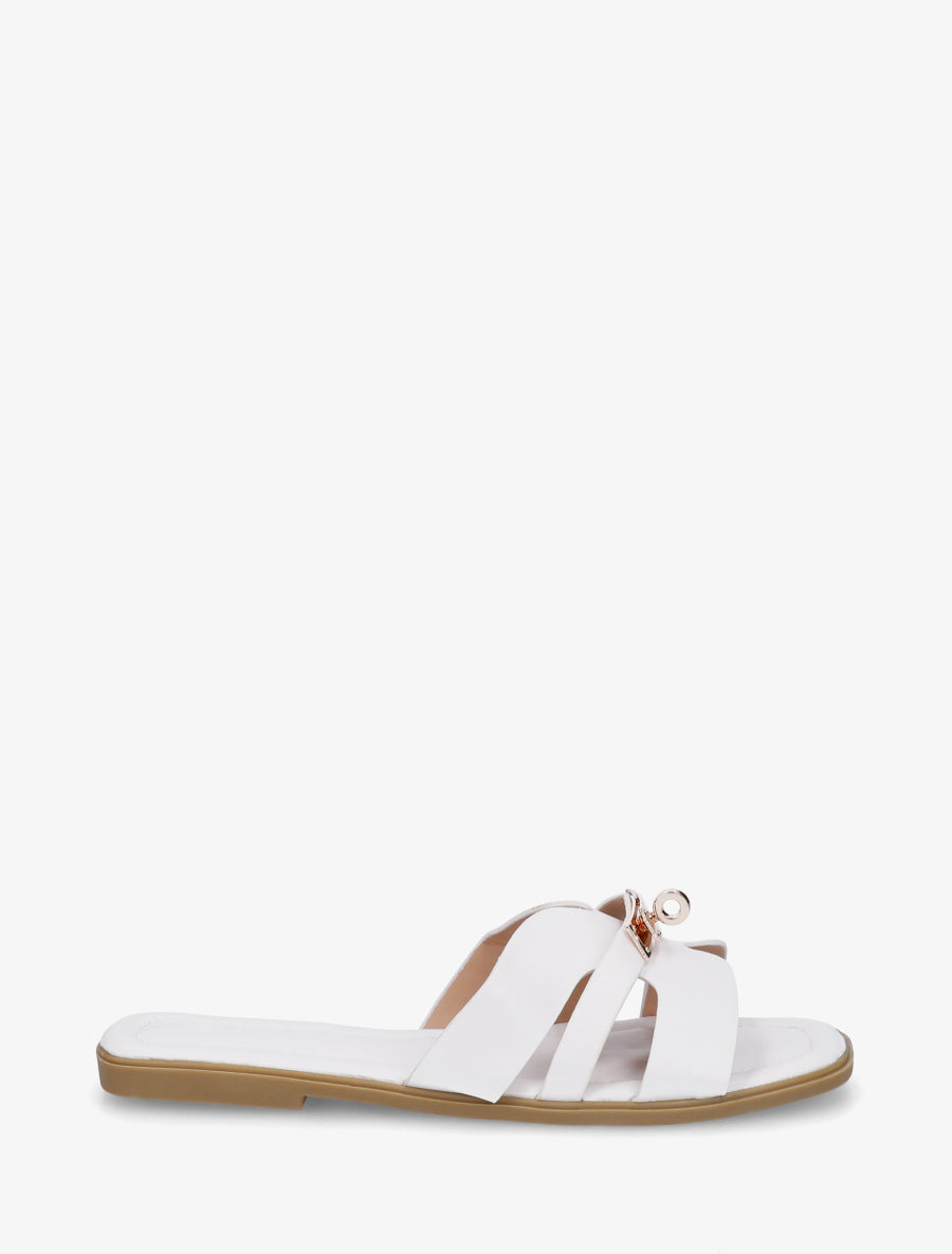 Claquettes en simili à empiècement métal - Blanc - 1