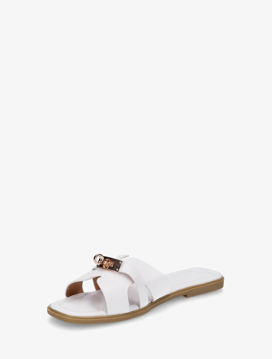 Claquettes en simili à empiècement métal - Blanc - 3