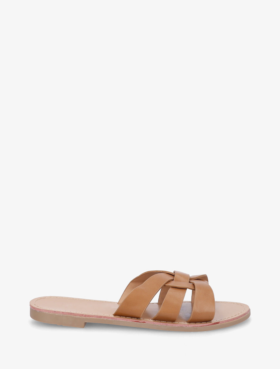 Claquettes en simili à brides entrelacées - Camel - 1