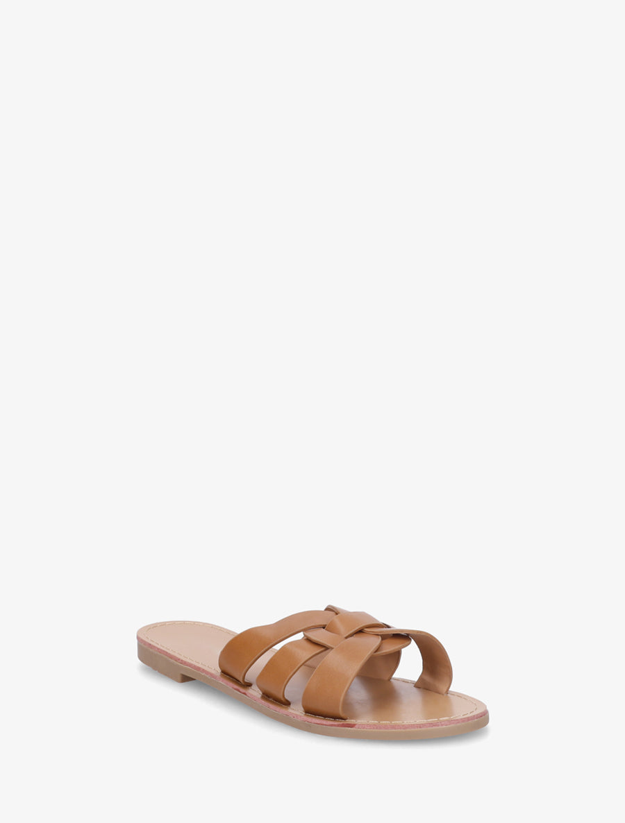 Claquettes en simili à brides entrelacées - Camel - 2