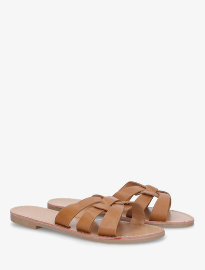 Claquettes en simili à brides entrelacées - Camel - 4