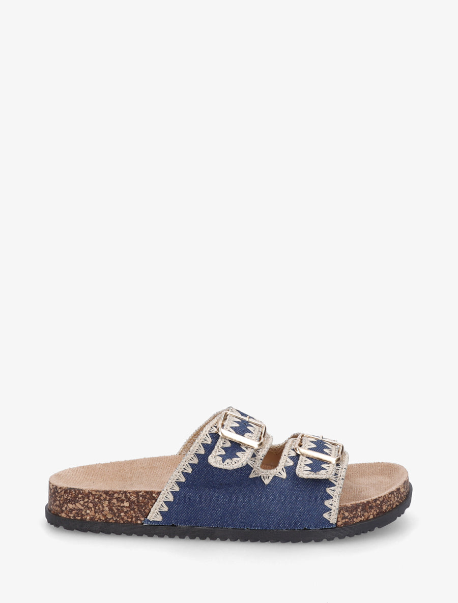 Claquettes à double brides en denim - Bleu - 1