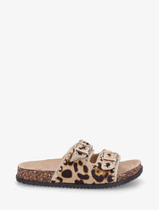 Claquettes à double brides en suédine léopard - Camel - 1