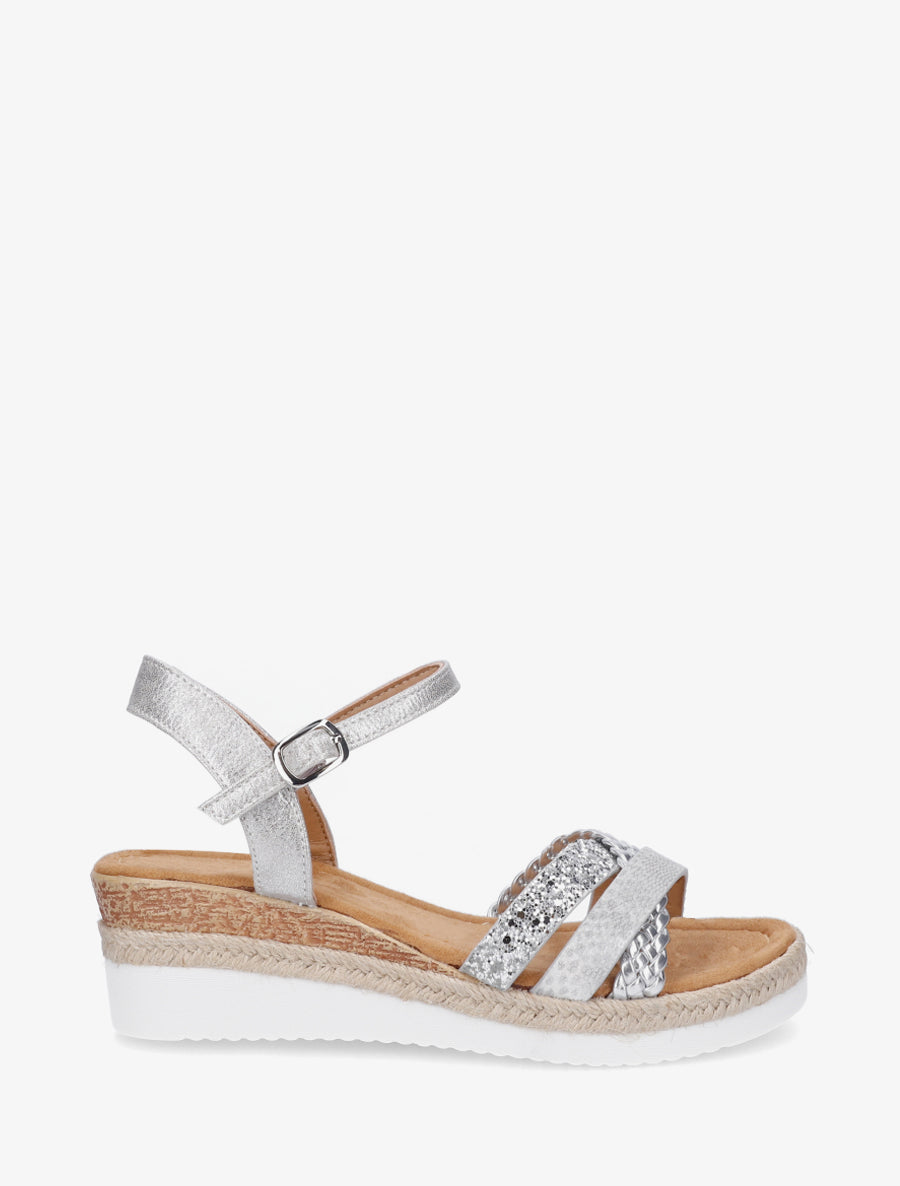 Sandales compensées à brides dépareillées - Argent - 1