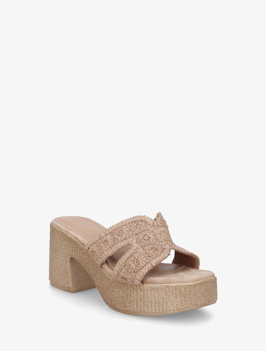 Mules à talon haut effet tissé - Taupe - 2