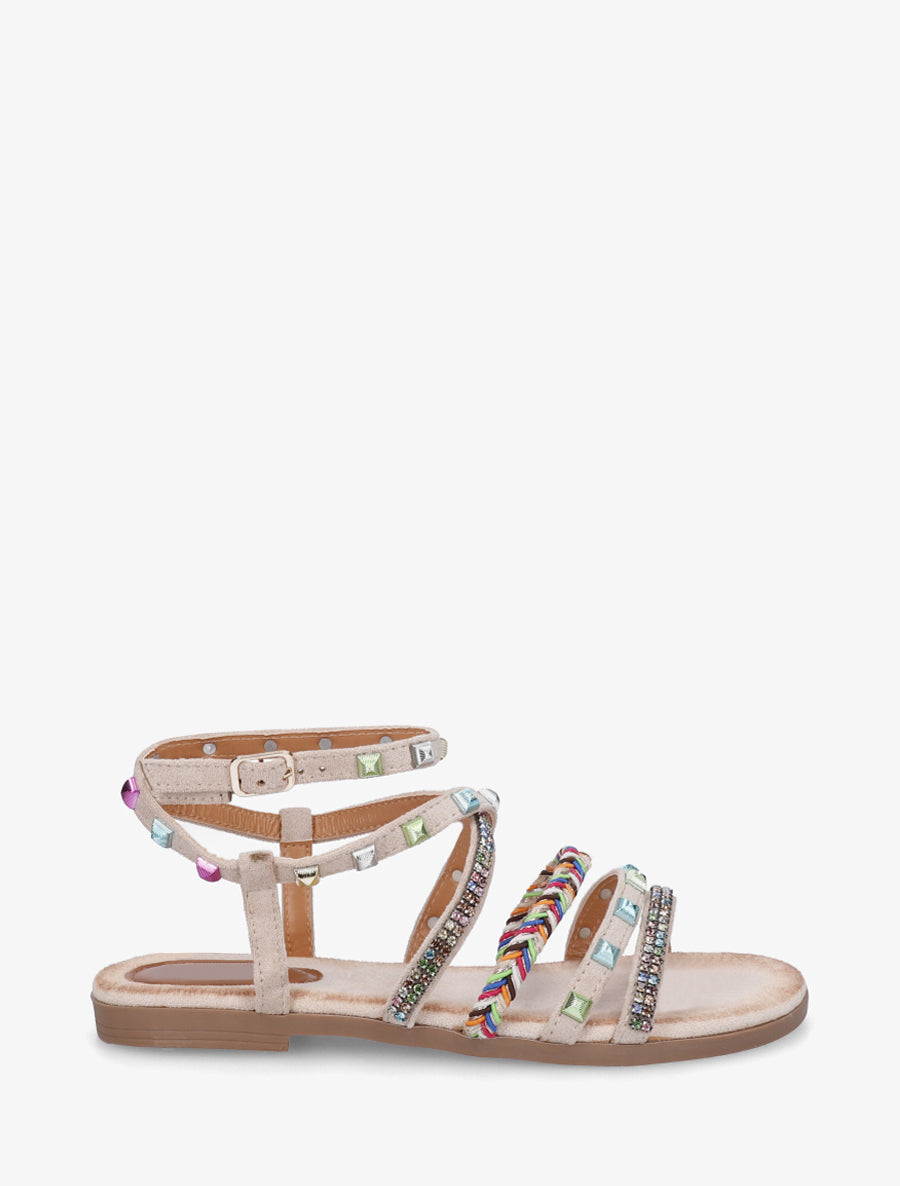 Nu-pieds à empiècement strass multicolore - Taupe - 1