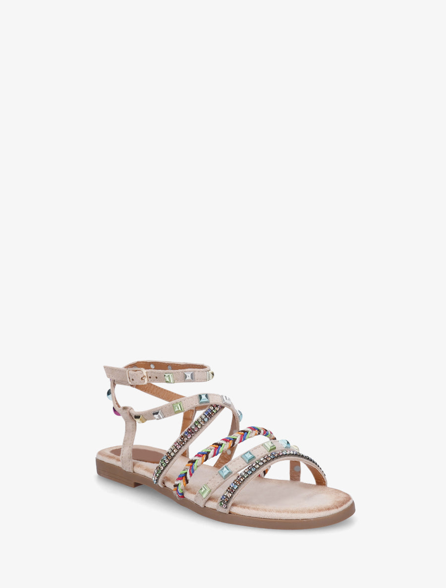 Nu-pieds à empiècement strass multicolore - Taupe - 2