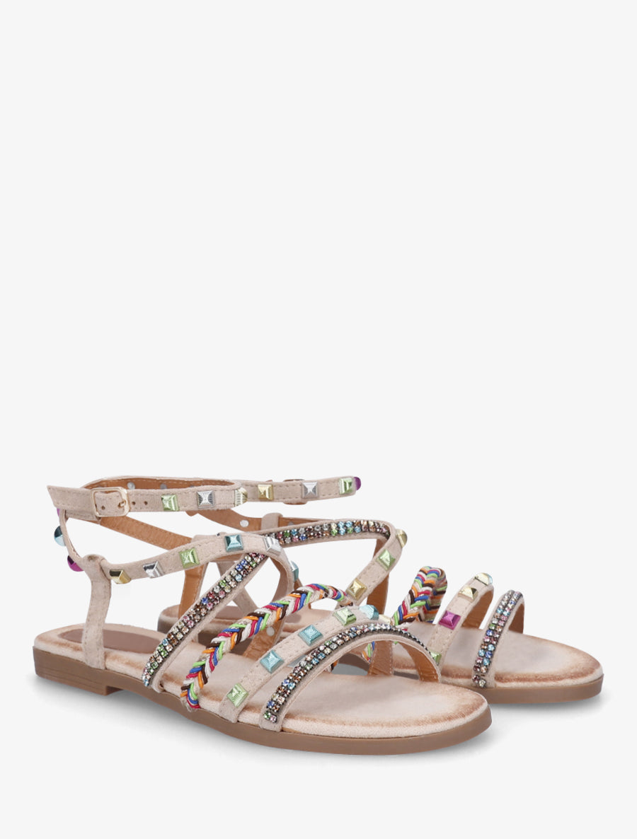Nu-pieds à empiècement strass multicolore - Taupe - 4