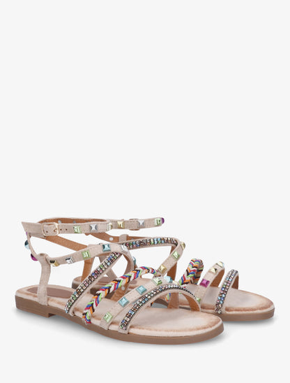 Nu-pieds à empiècement strass multicolore - Taupe - 4