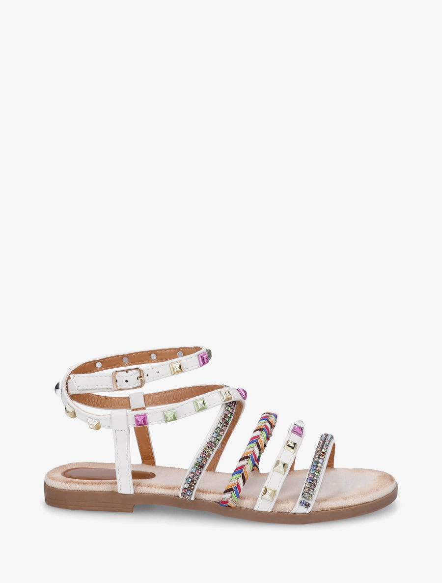 Nu-pieds à empiècement strass multicolore - Blanc - 1