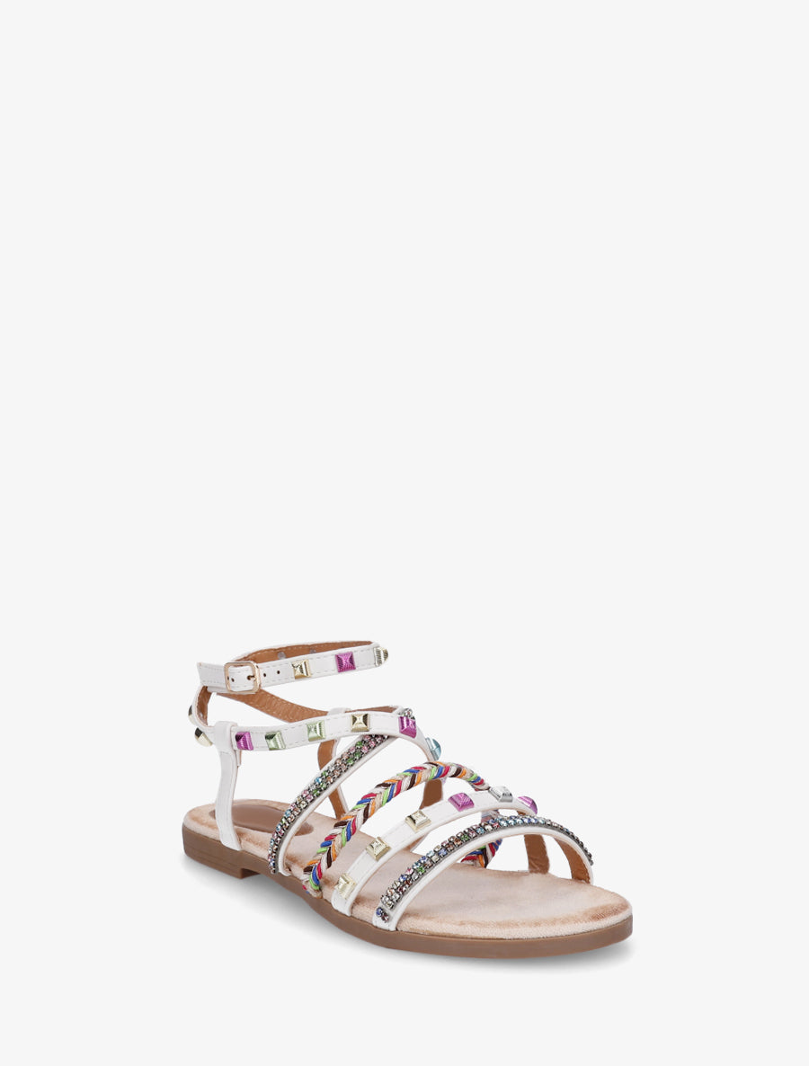 Nu-pieds à empiècement strass multicolore - Blanc - 2