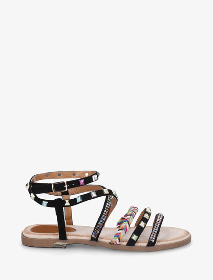 Nu-pieds à empiècement strass multicolore - Noir - 1