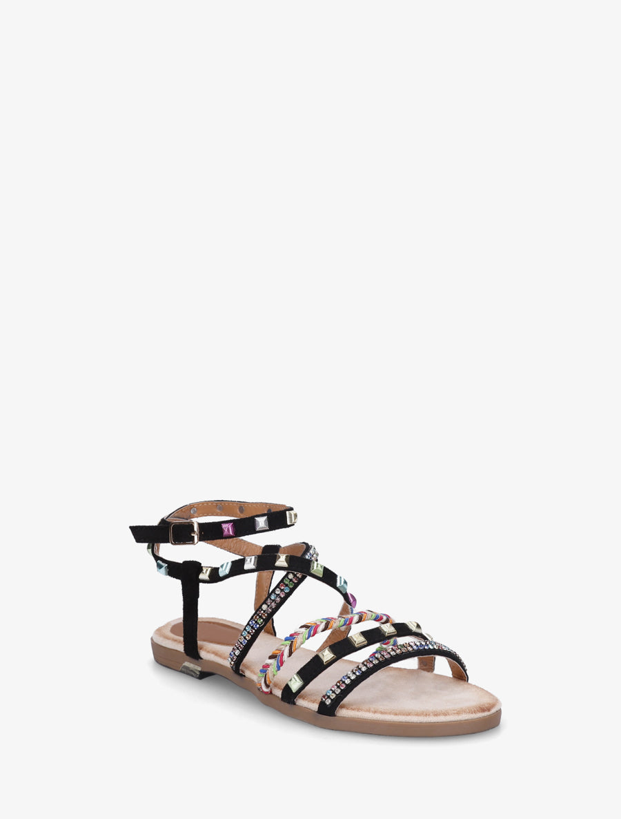 Nu-pieds à empiècement strass multicolore - Noir - 2