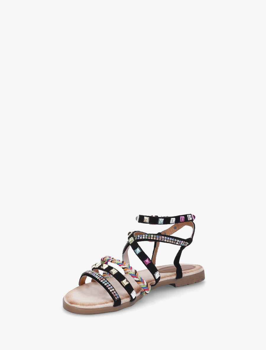 Nu-pieds à empiècement strass multicolore - Noir - 3
