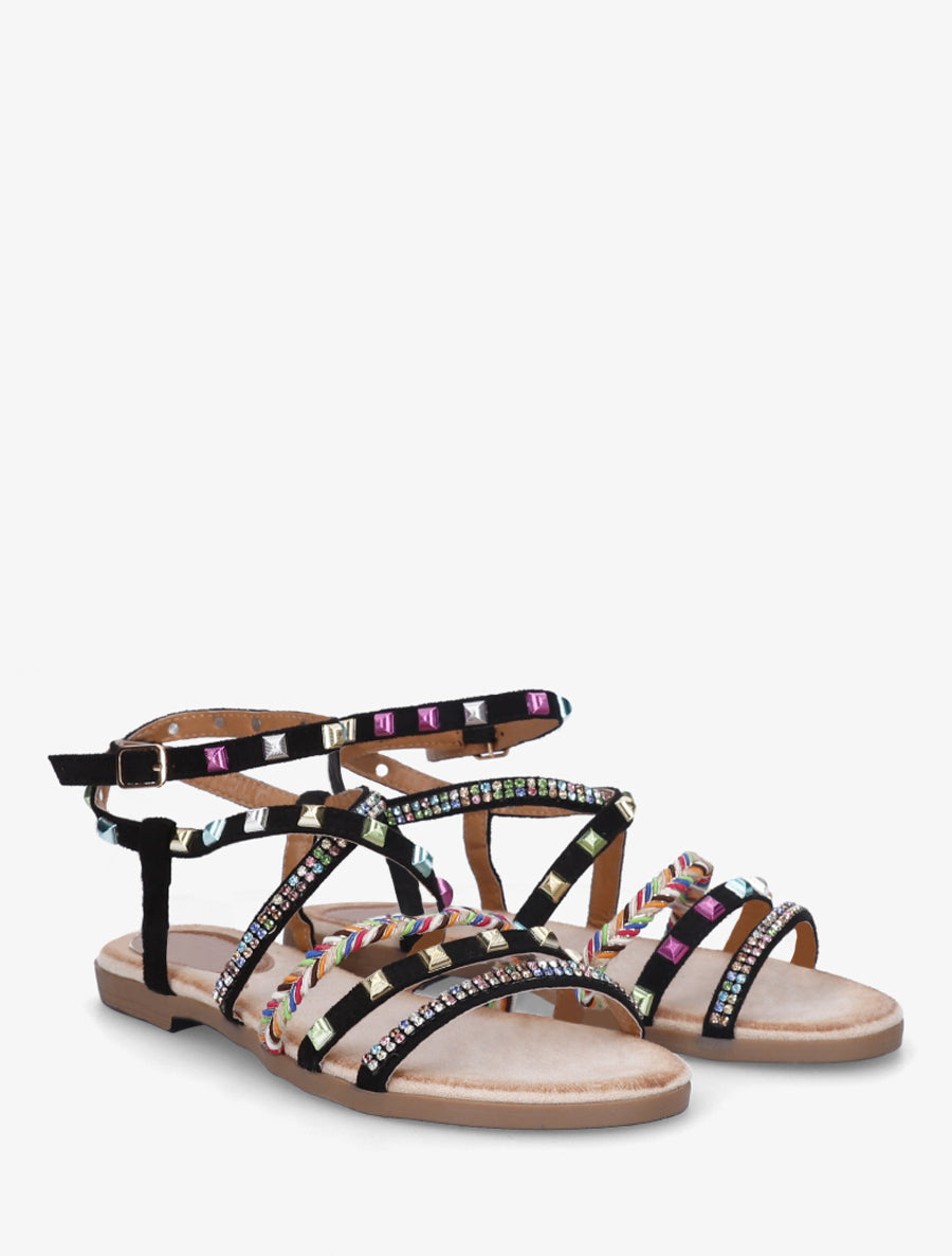 Nu-pieds à empiècement strass multicolore - Noir - 4