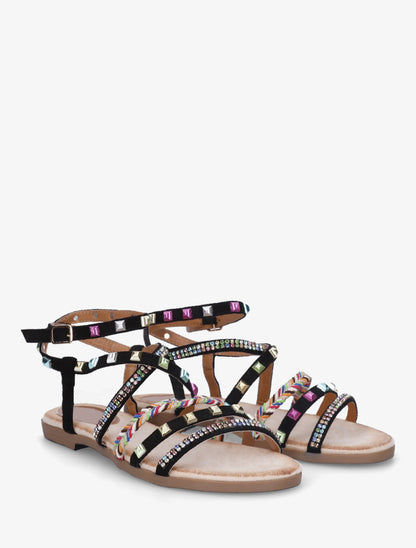 Nu-pieds à empiècement strass multicolore - Noir - 4