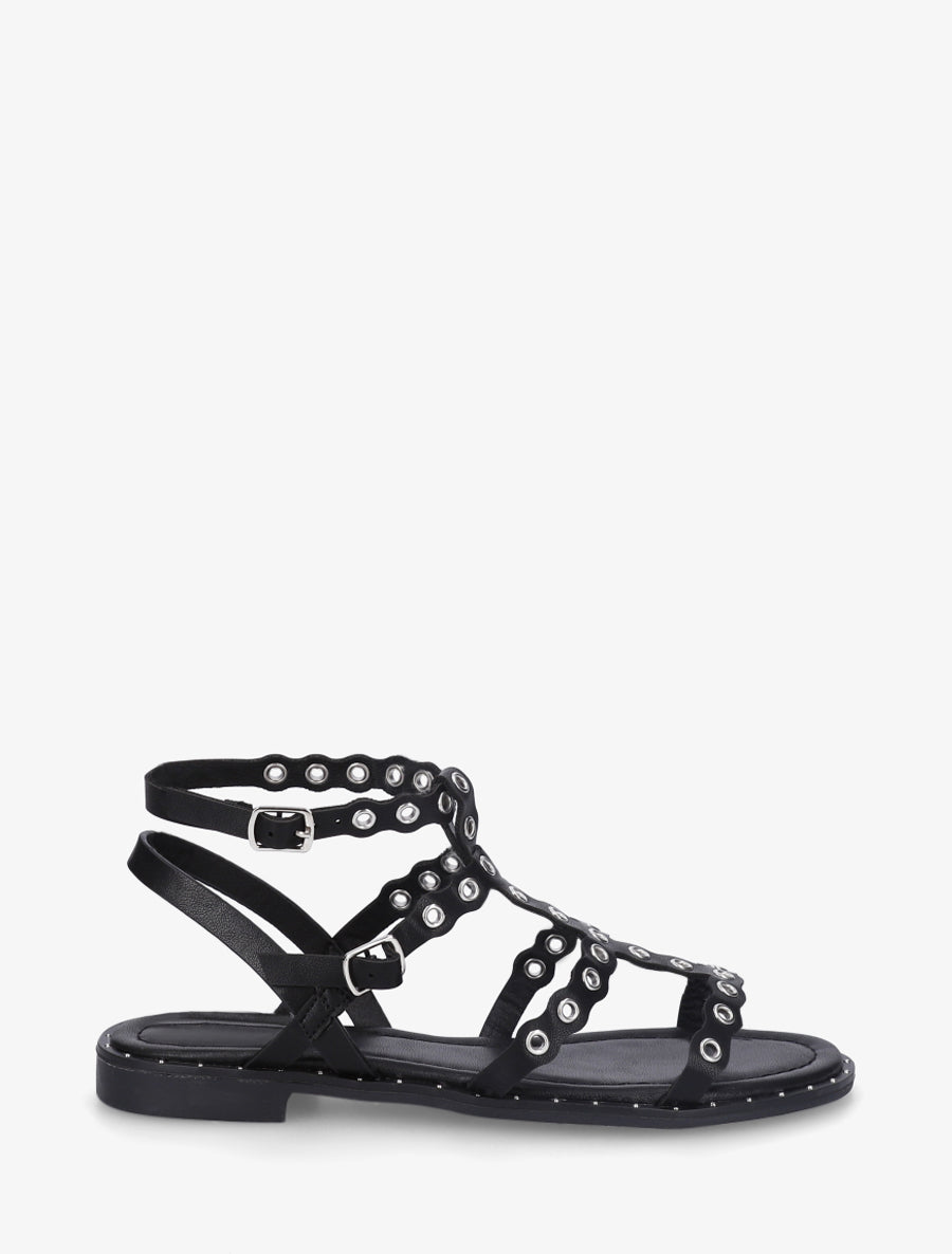 Nu-pieds style spartiates à oeillets - Noir - 1